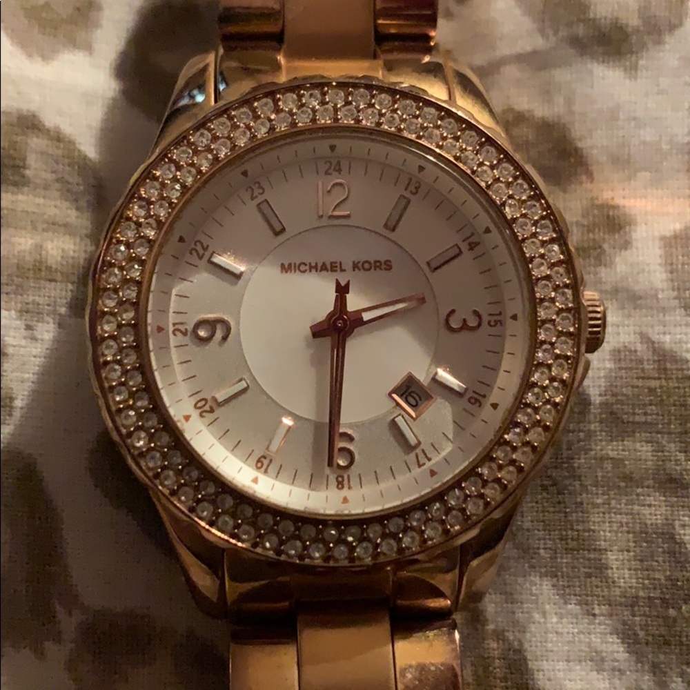 Michael kors rose gold watch with box and link